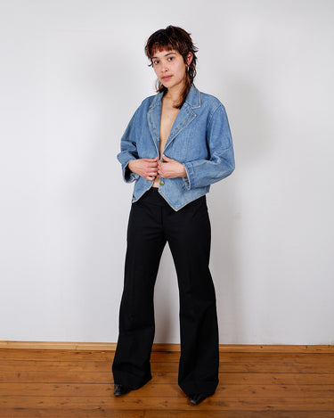 Vintage 80s mid blue denim blazer with metal studs | S-M
