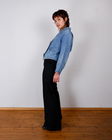 Vintage 80s mid blue denim blazer with metal studs | S-M