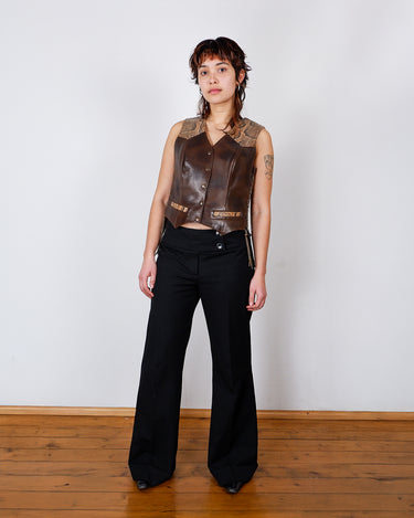 Vintage 80s brown leather vest with snakeskin pattern | M