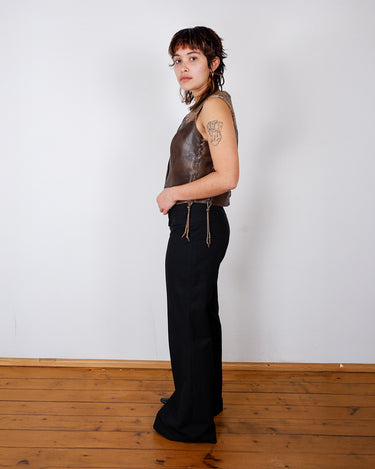 Vintage 80s brown leather vest with snakeskin pattern | M