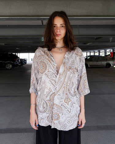 Premium Vintage 90s Pal Zileri italian luxury brand brown and gold paisley shirt | L-XL