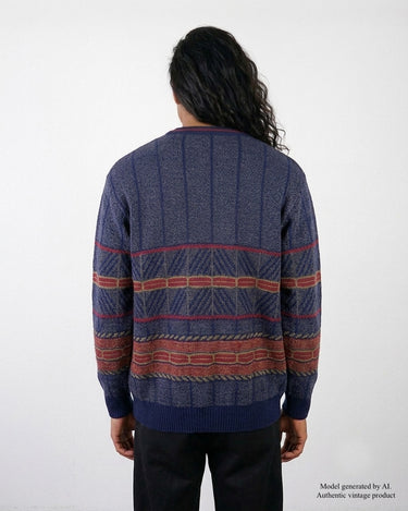 Vintage 80s 90s navy blue cardigan with red stripes | M-L