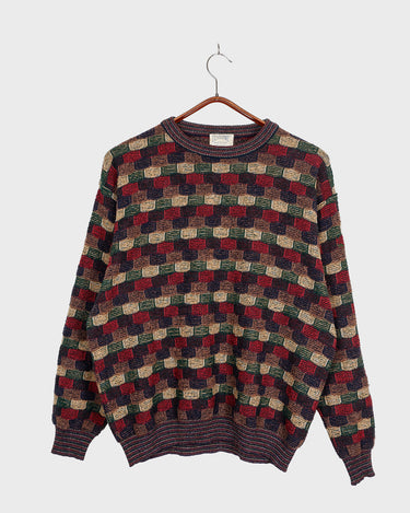 Vintage 80s TESITORE multi color block pattern sweater | S-L