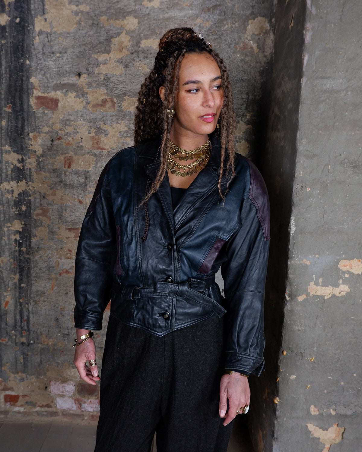 Vintage 80s buttery soft leather batwing fit jacket with shoulder