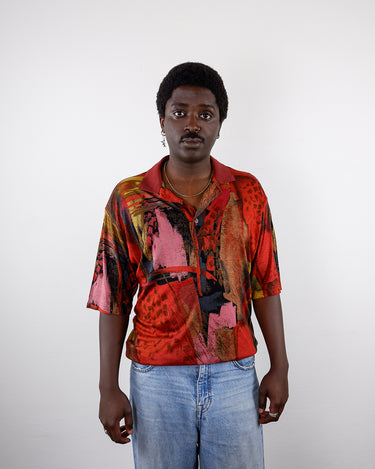 Vintage 90s RODRIGO multi-color crazy pattern polo shirt | M-L (long and slim fit)