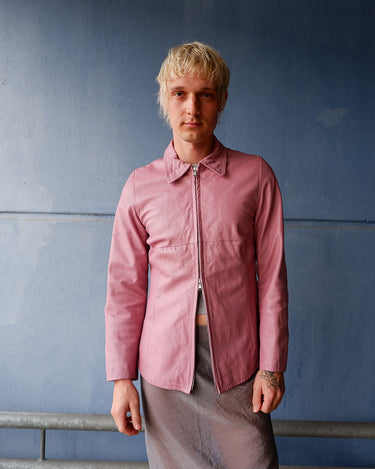 Vintage 90s bubblegum pink tailored leather zip jacket | M