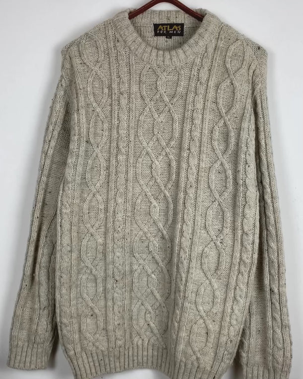 Get that laid back look with our Vintage 80s 90s dirty white cable knit sweater. Perfect for any chill day, this oversized XL sweater will keep you warm!